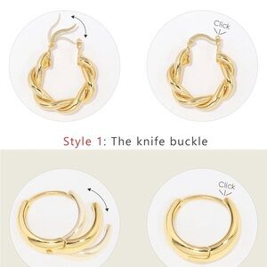 ADOYI 14K yellow gold hoop earrings.Set of 6 pairs with 10 backings. NEW